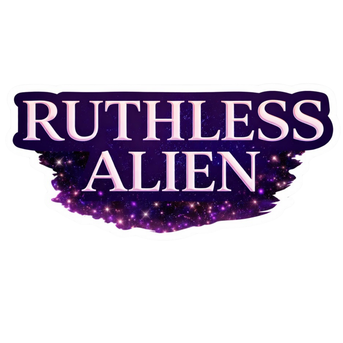 Ruthless Alien text sticker with purple galaxy background