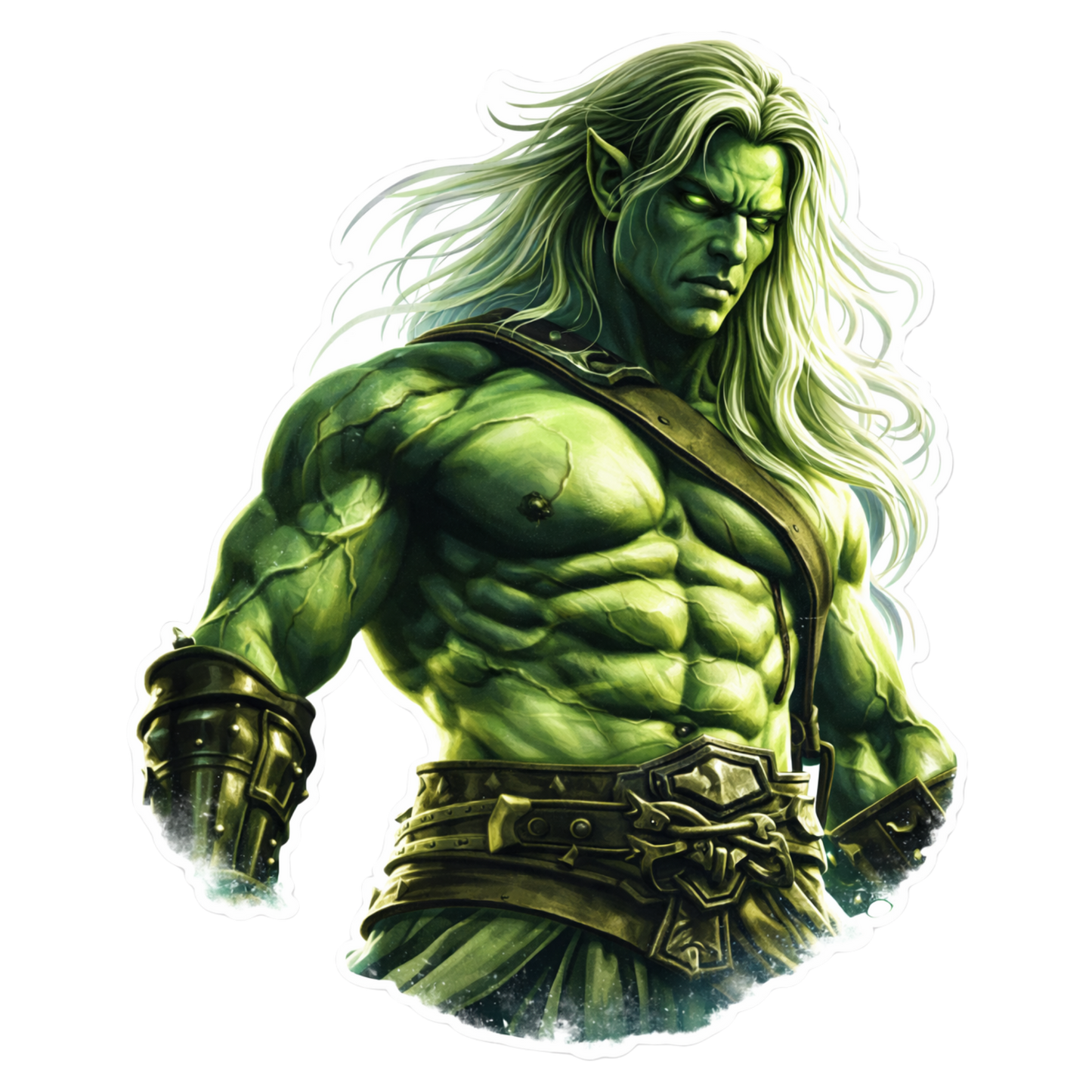 Green draconian alien warrior sticker