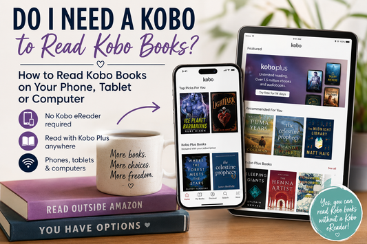 Graphic showing how to read Kobo books on smartphones, tablets, and computers.