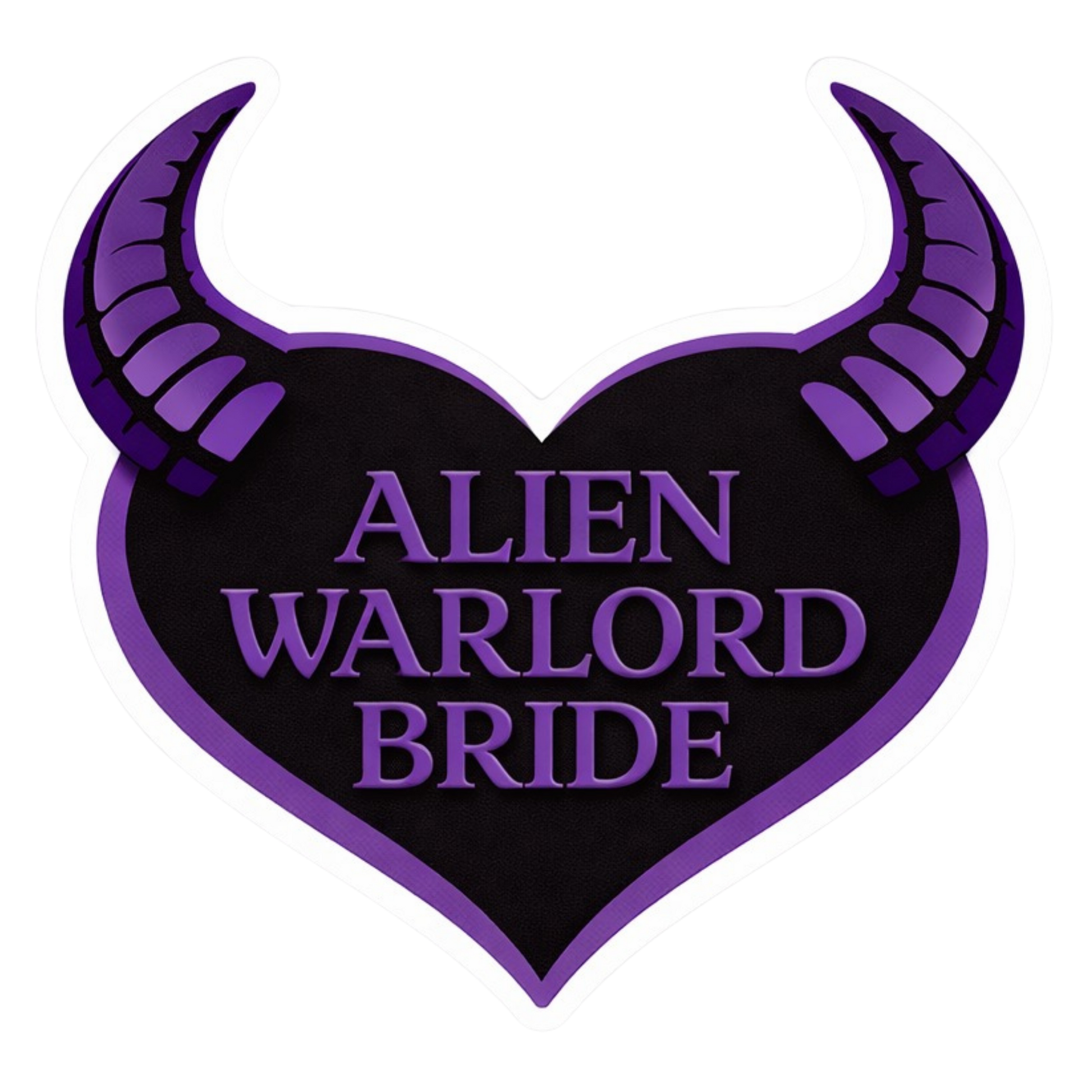 Alien Warlord Bride heart shaped vinyl sticker with purple horns