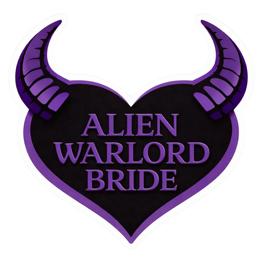 Alien Warlord Bride heart shaped vinyl sticker with purple horns