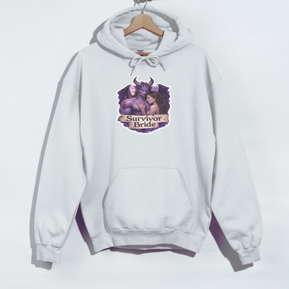 White hoodie with graphic design on a white background