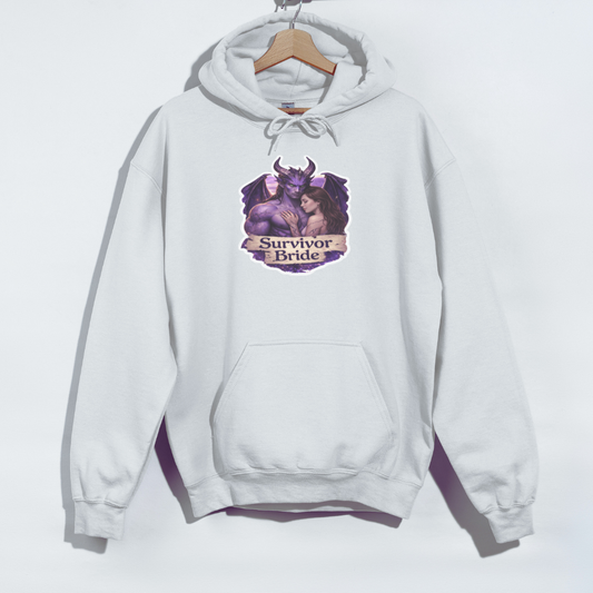 White hoodie with graphic design on a white background