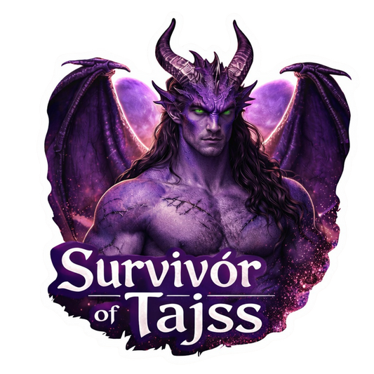 Survivor of Tajss 3 inch vinyl sticker featuring a purple alien warrior from sci-fi romance