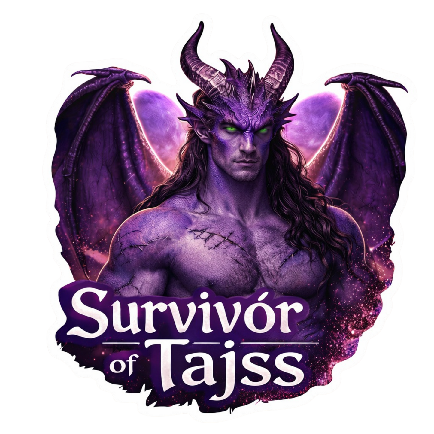 Survivor of Tajss 3 inch vinyl sticker featuring a purple alien warrior from sci-fi romance