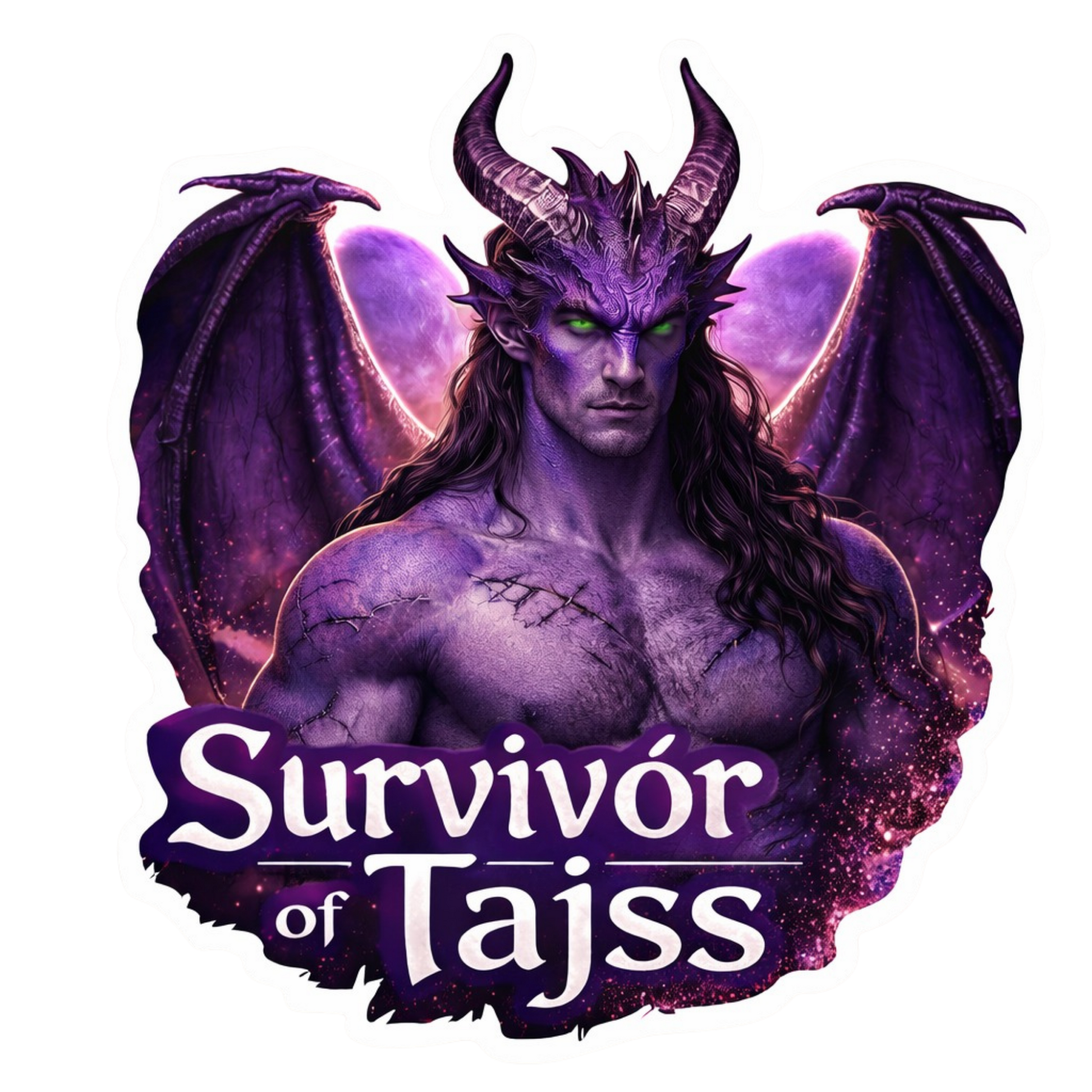 Survivor of Tajss 3 inch vinyl sticker featuring a purple alien warrior from sci-fi romance
