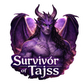 Survivor of Tajss 3 inch vinyl sticker featuring a purple alien warrior from sci-fi romance
