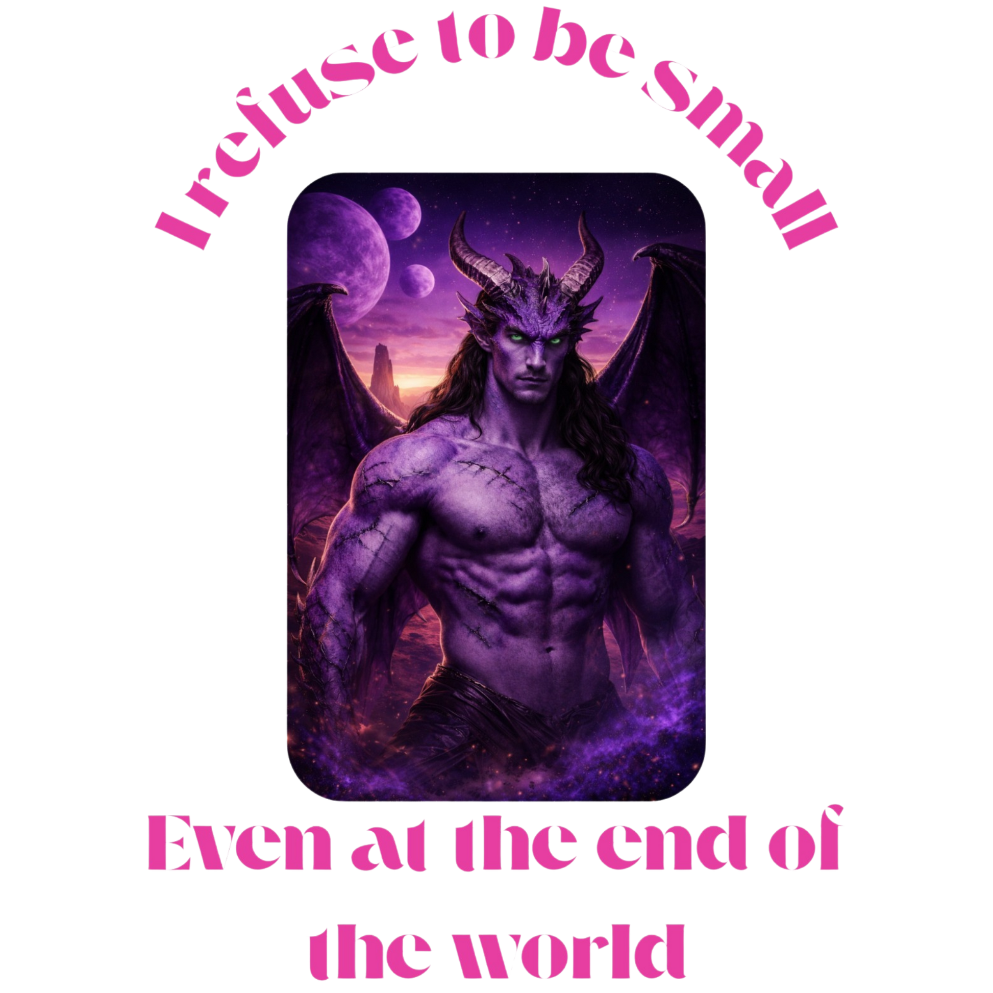 I Refuse to Be Small fantasy romance vinyl sticker with alien warrior and quote
