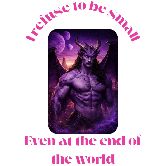 I Refuse to Be Small fantasy romance vinyl sticker with alien warrior and quote