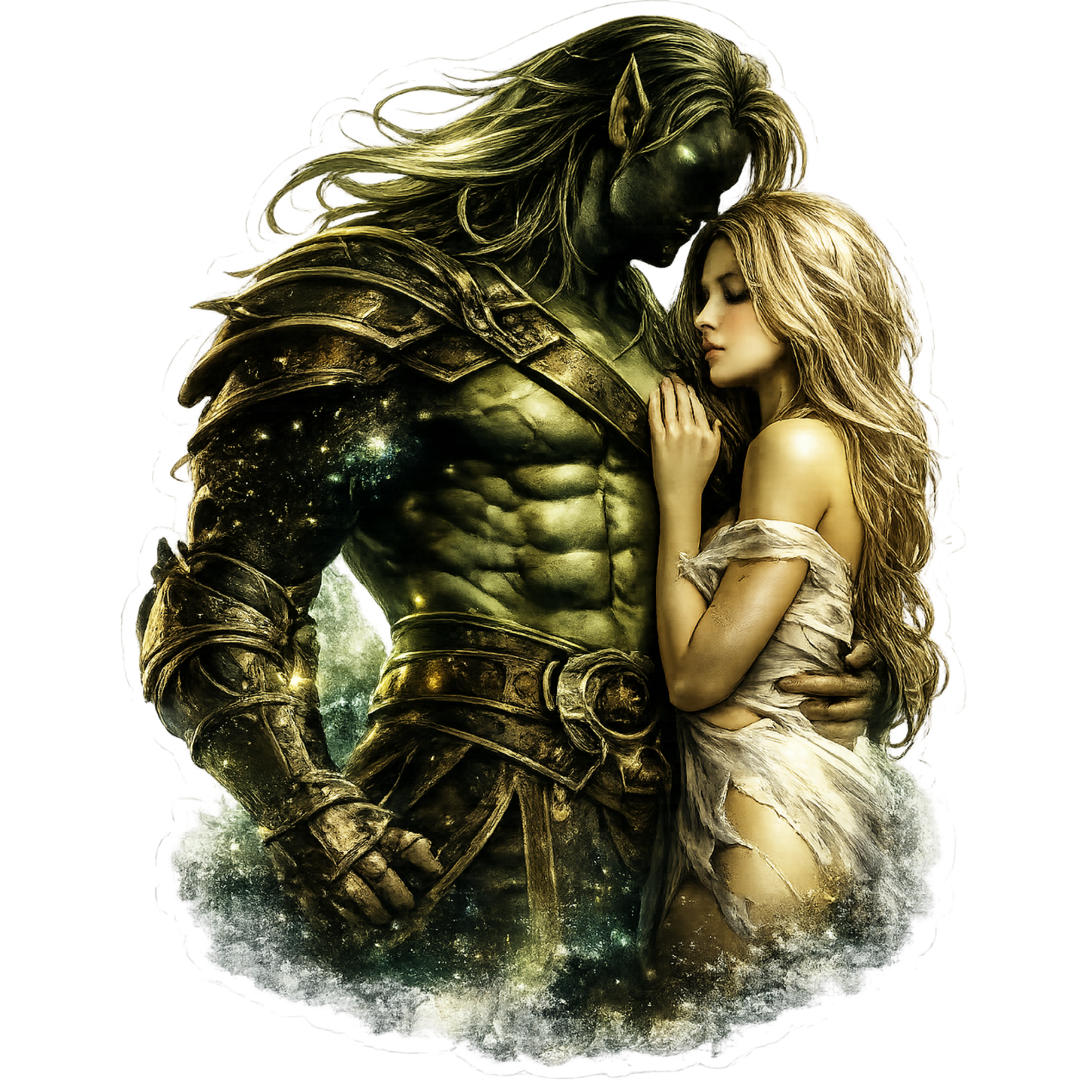 Alien warlord holding human bride sticker