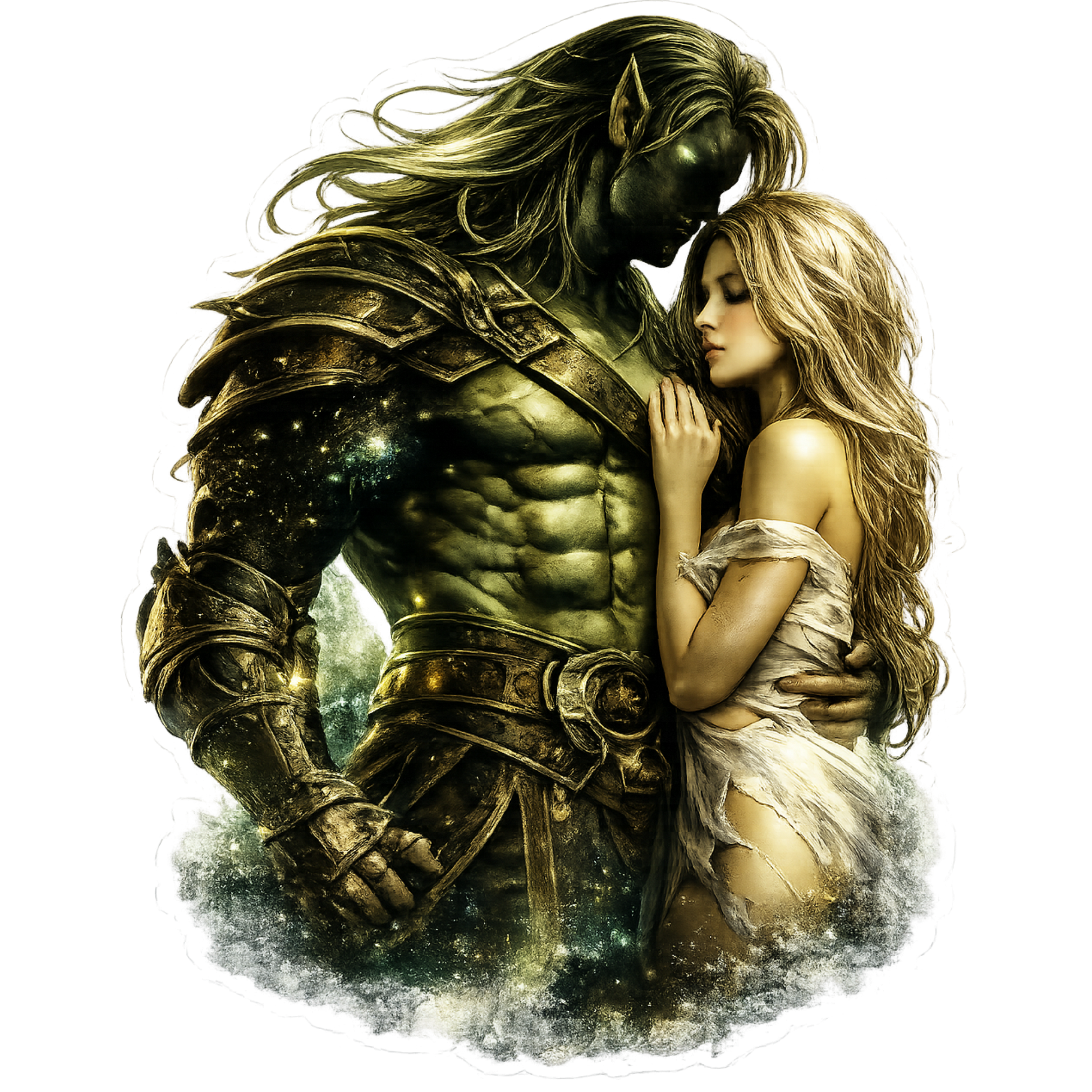 Alien warlord holding human bride sticker