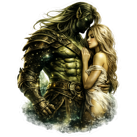 Alien warlord holding human bride sticker