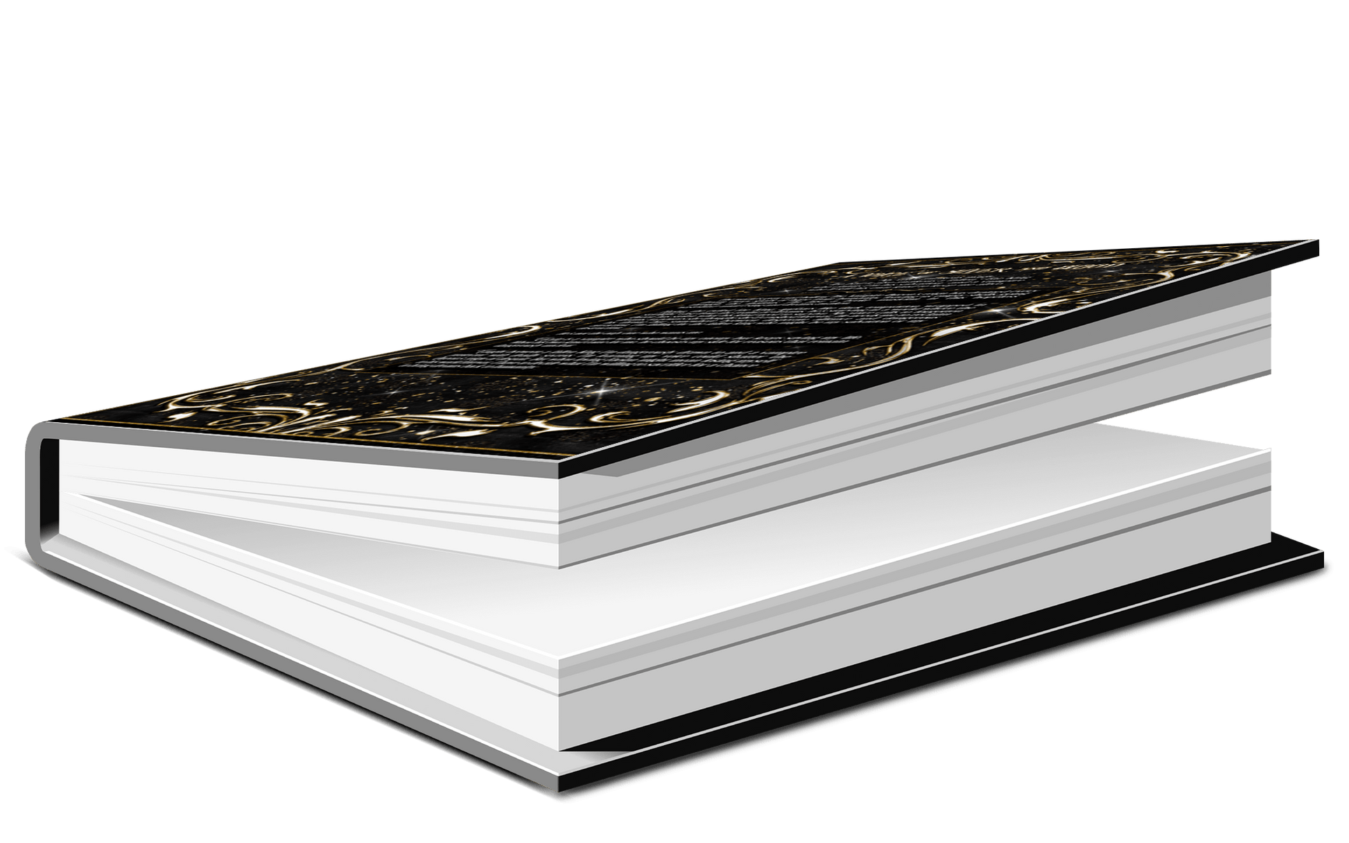 Stack of books with decorative black cover on a transparent background