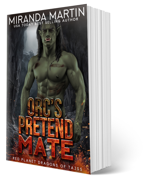 Paperback book titled 'Orc's Pretend Mate' by Miranda Martin, featuring a male orc character on the cover.