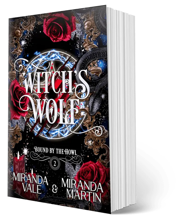 Book cover of 'Witch's Wolf' with intricate design and roses on a white background