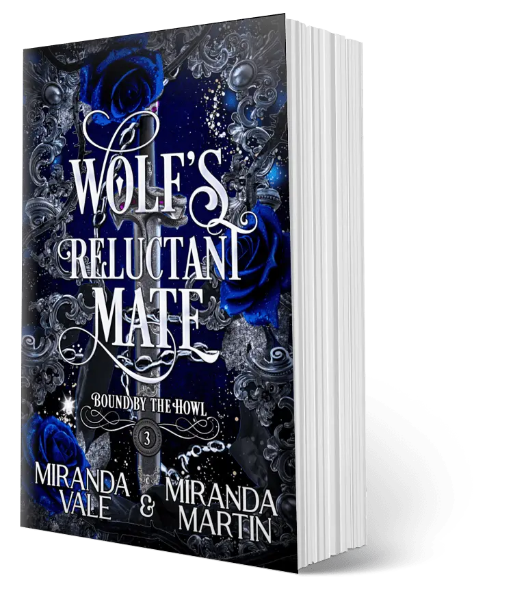 Book cover of 'Wolf's Reluctant Mate' with blue roses and dark background