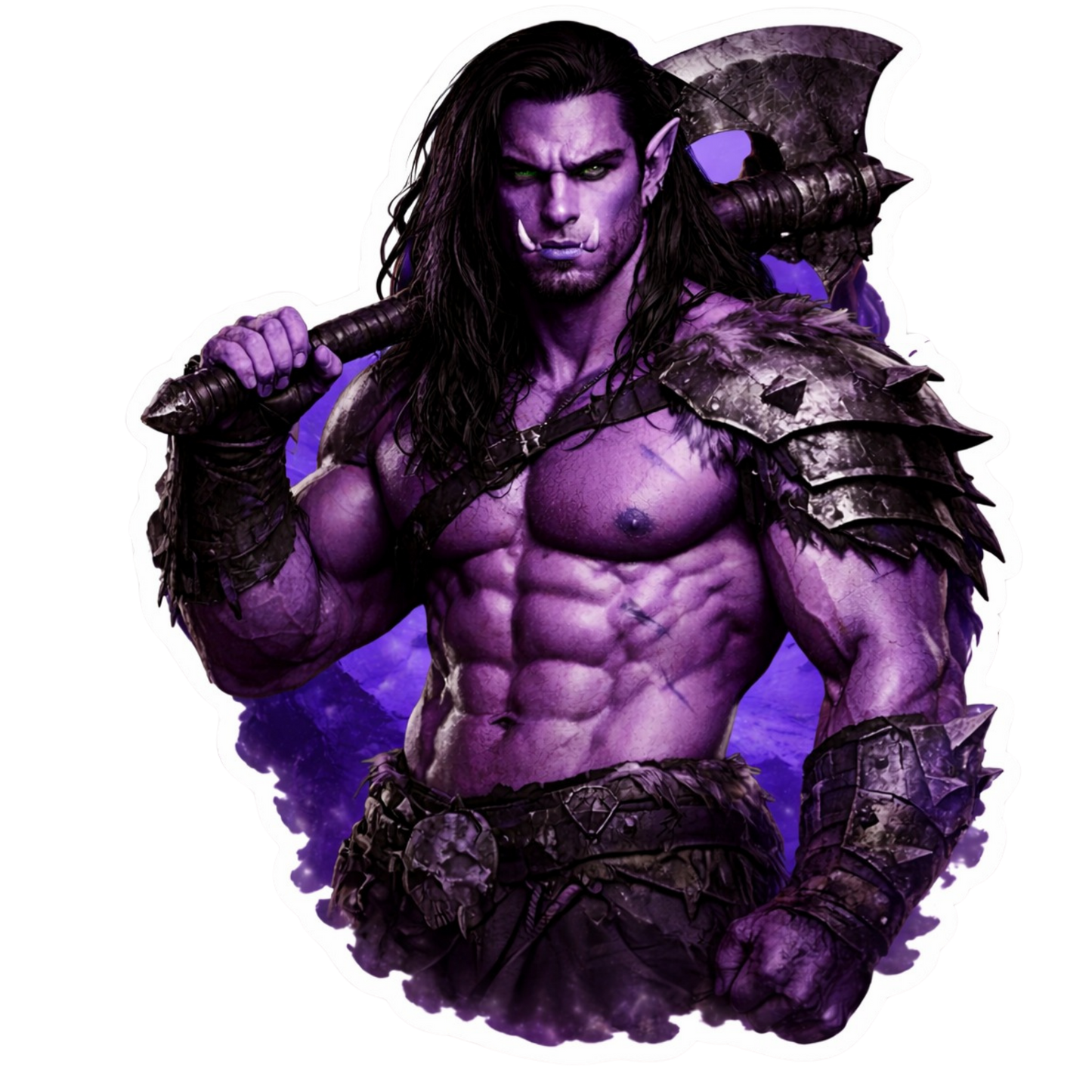 Savage Urr’ki alien warrior sticker holding an axe with muscular build