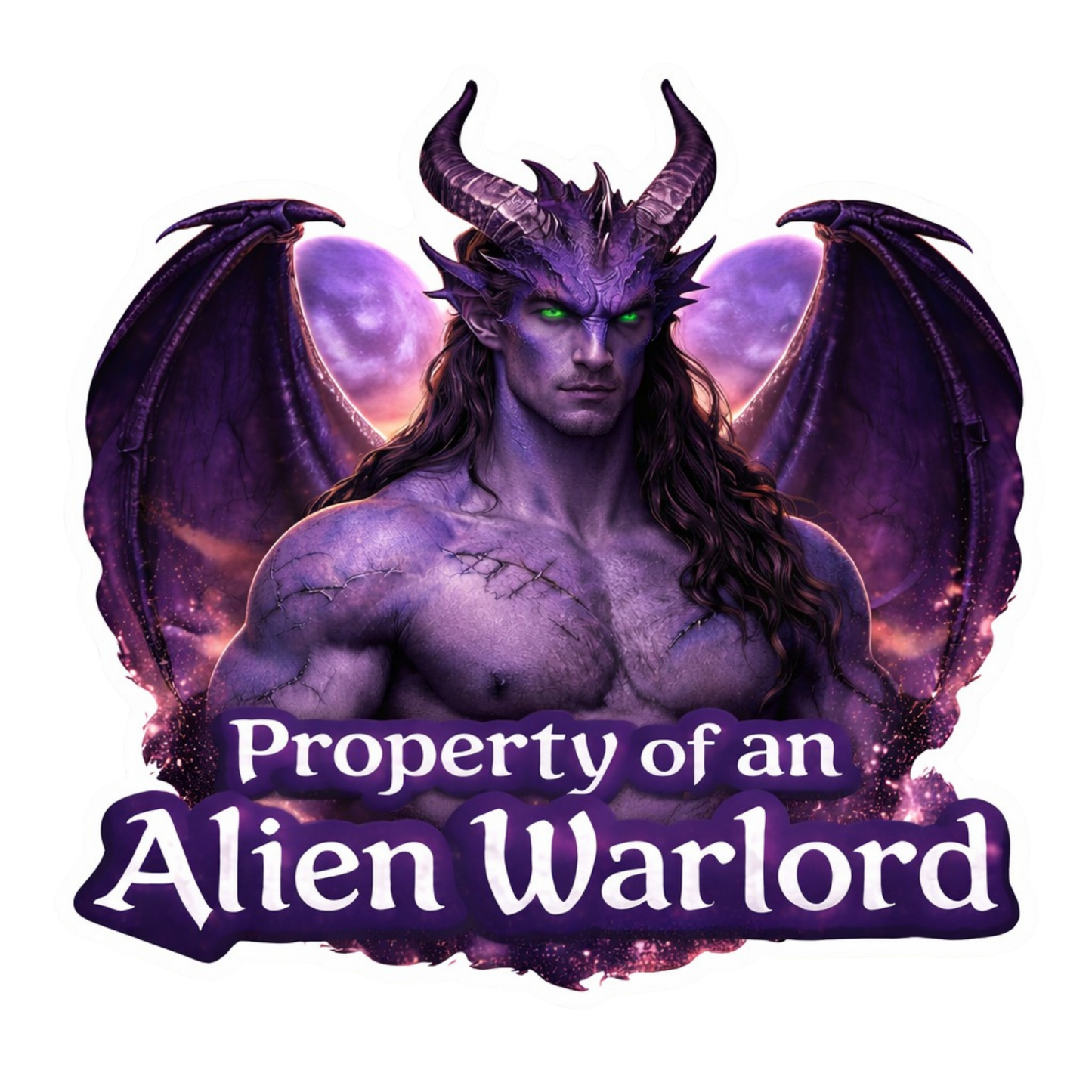 Property of an Alien Warlord alien romance vinyl sticker with horned winged warrior