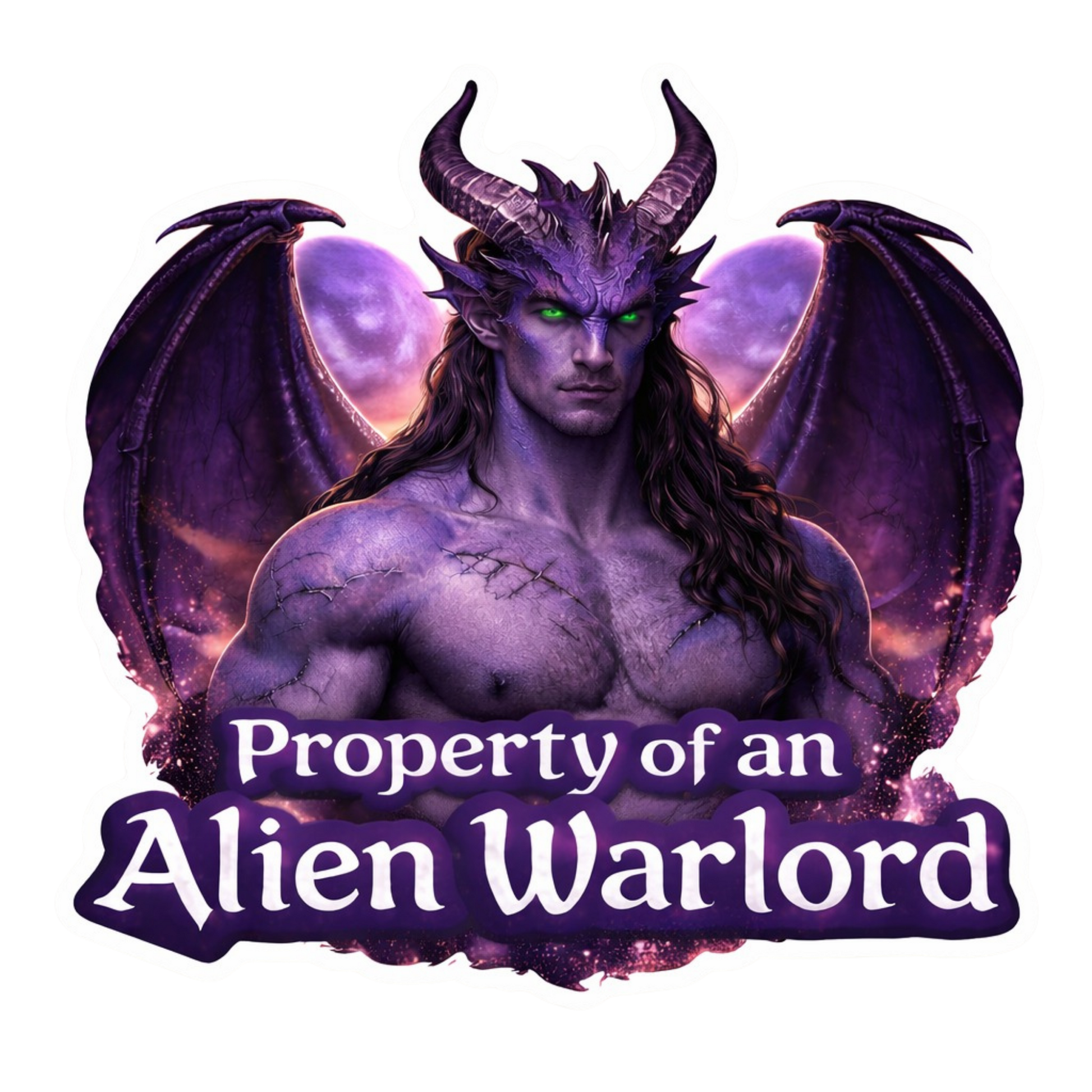 Property of an Alien Warlord alien romance vinyl sticker with horned winged warrior