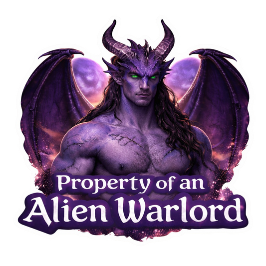 Property of an Alien Warlord alien romance vinyl sticker with horned winged warrior